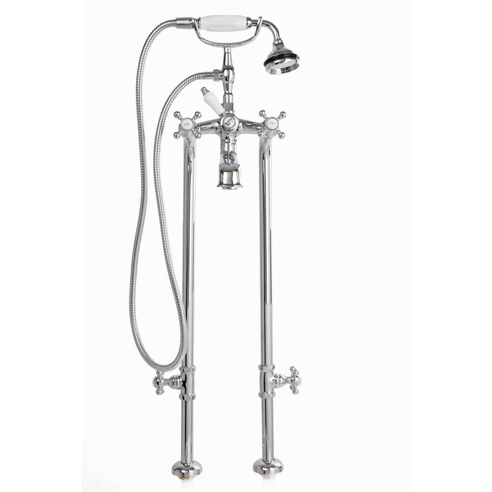 Cheviot Products Canada 5100 SERIES Free-Standing Tub Filler with Stop Valves - Cross Handles - Porcelain Accents