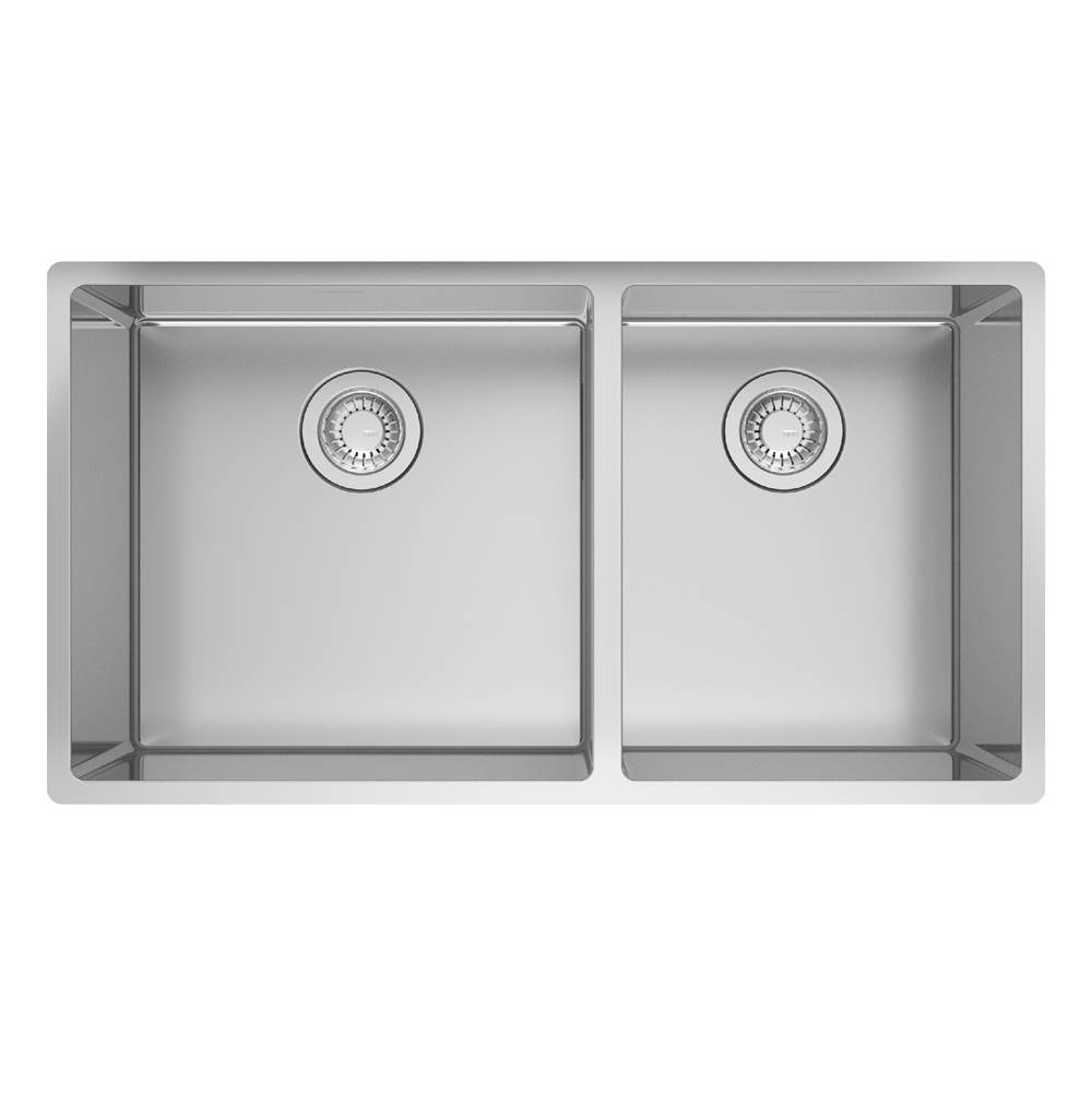 Franke Residential Canada Cube 32.56-in. x 17.7-in. 18 Gauge Stainless Steel Undermount Double Bowl Kitchen Sink - CUX160-32-CA