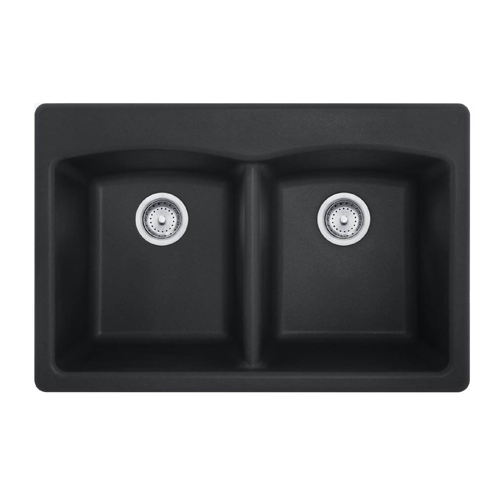 Franke Residential Canada Ellipse 33.0-in. x 22.0-in. Onyx Granite Dual Mount Double Bowl Kitchen Sink - EDOX33229-1-CA