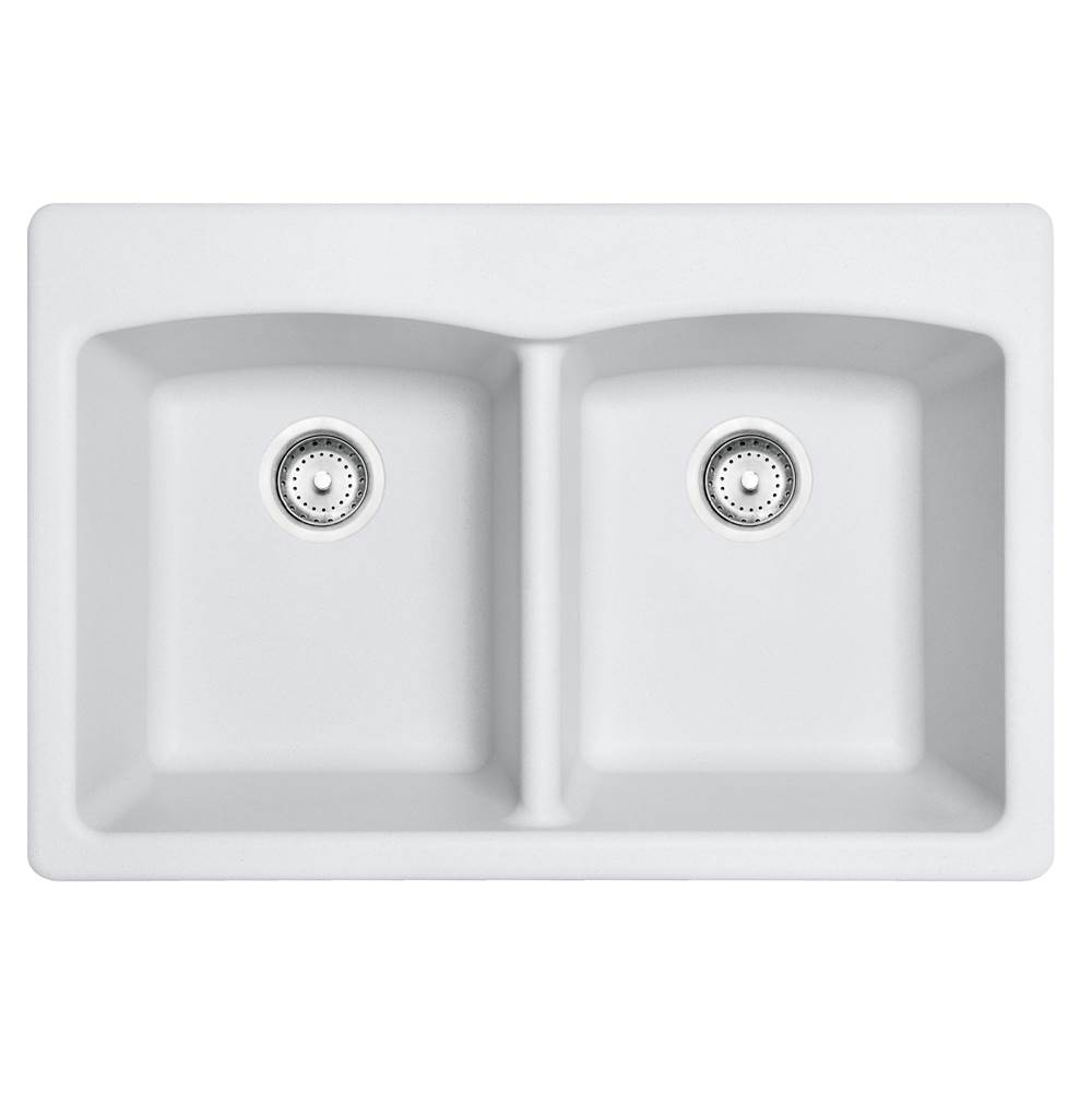 Franke Residential Canada Ellipse 33.0-in. x 22.0-in. Polar White Granite Dual Mount Double Bowl Kitchen Sink - EDPW33229-1-CA