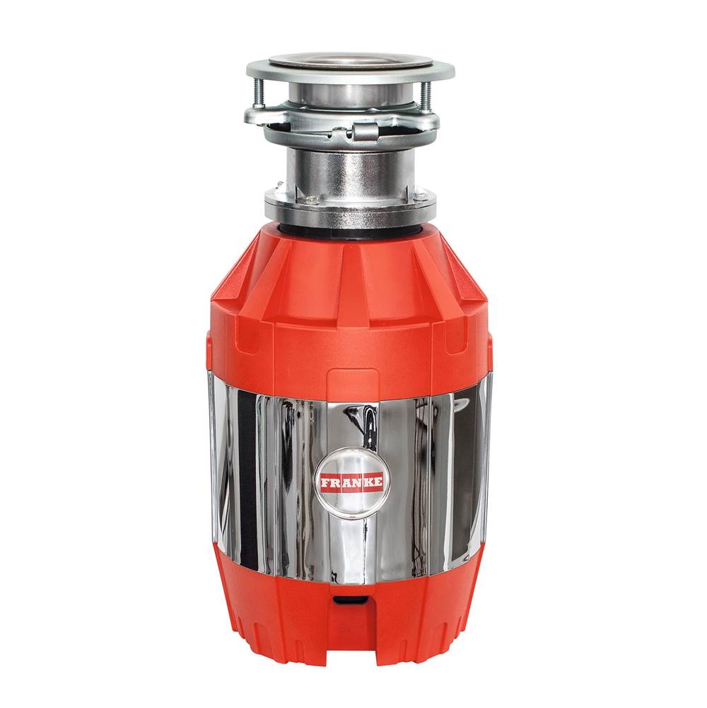 Franke Residential Canada 3/4 Horse Power Quiet Batch Feed Waste Disposer Torque Master 2700 RPM Jam-Resistant DC Motor in Red/Chrome, FWDJ75B