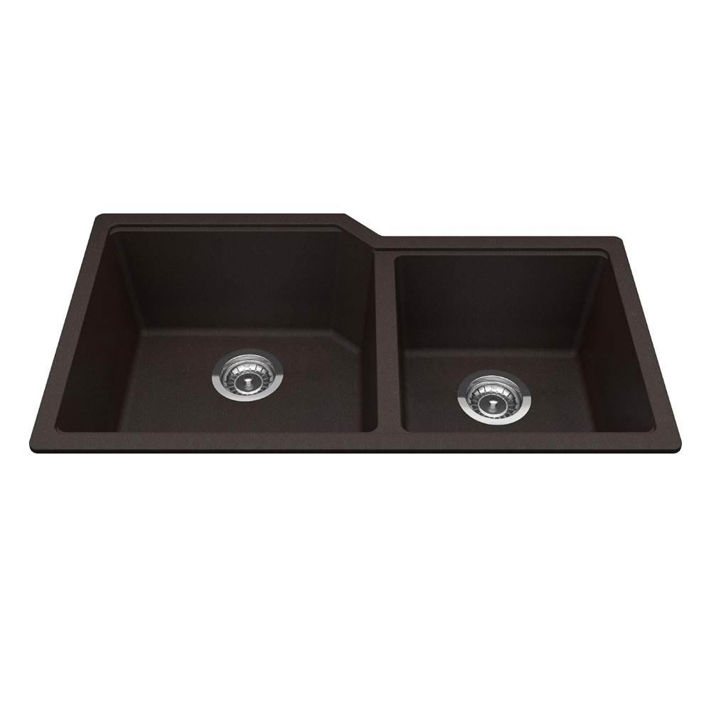 Kindred Canada Granite Series 33.88-in LR x 19.69-in FB Undermount Double Bowl Granite Kitchen Sink in Mocha