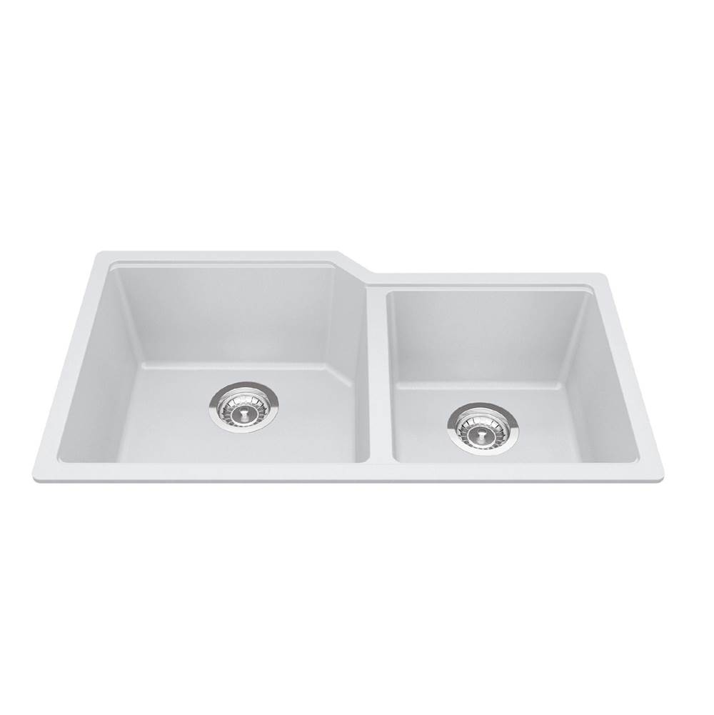 Kindred Canada Granite Series 33.88-in LR x 19.69-in FB Undermount Double Bowl Granite Kitchen Sink in Polar White
