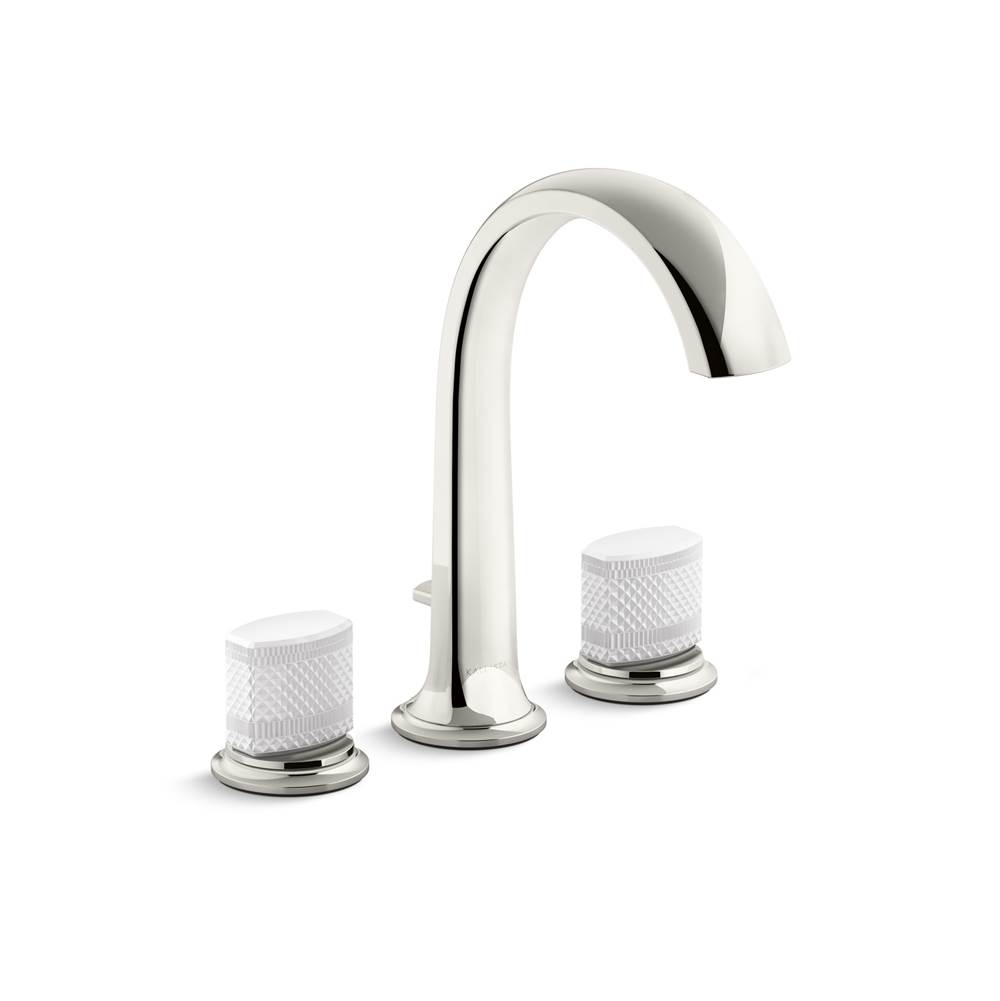 Kallista Script® Deck-Mount Bath Faucet W/ Diverter, White Porcelain Handles