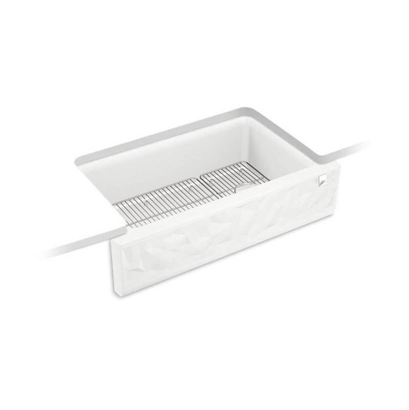 Kohler Cairn® 34'' undermount single-bowl farmhouse kitchen sink with faceted design