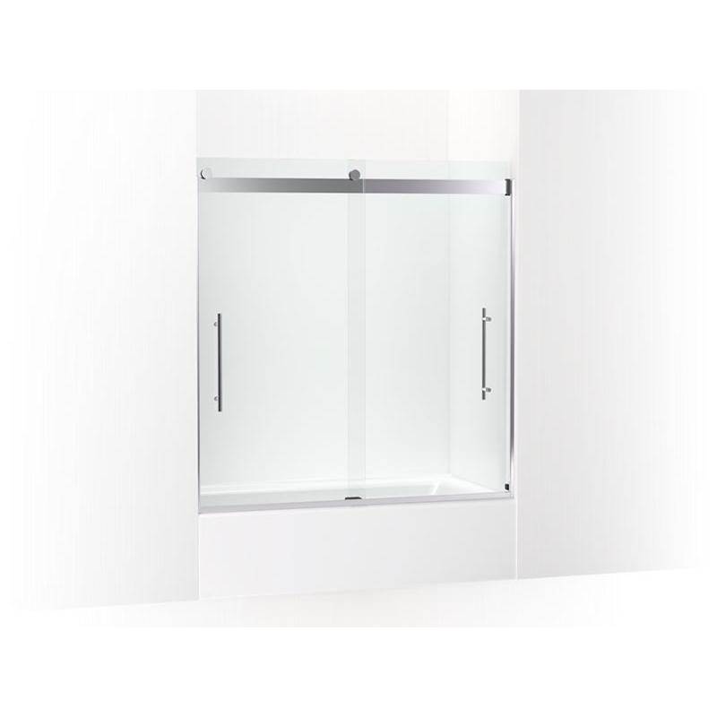 Kohler Levity® Plus Frameless sliding bath door, 61-9/16'' H x 56-5/8 - 59-5/8'' W, with 3/8''-thick Crystal Clear glass