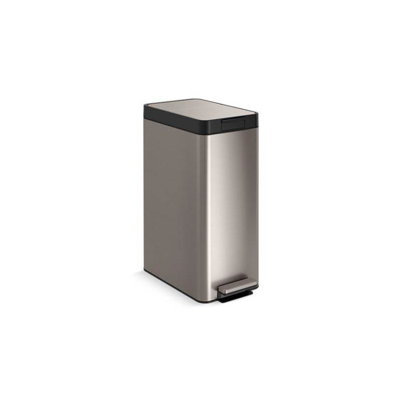 Kohler 13-gallon stainless steel slim step trash can with bifold lid
