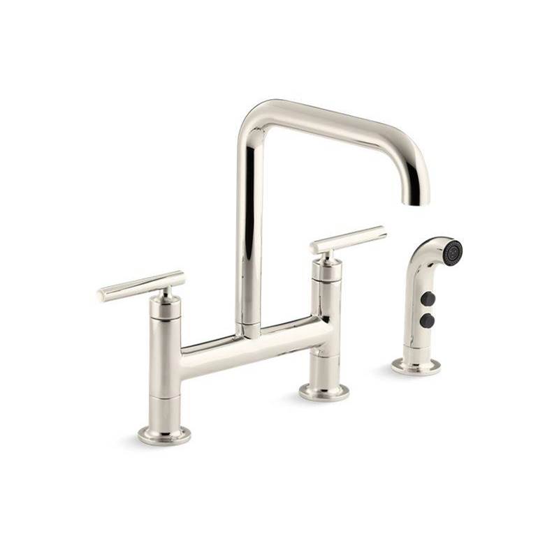Kohler Purist® Two-hole bridge kitchen sink faucet with sidesprayer