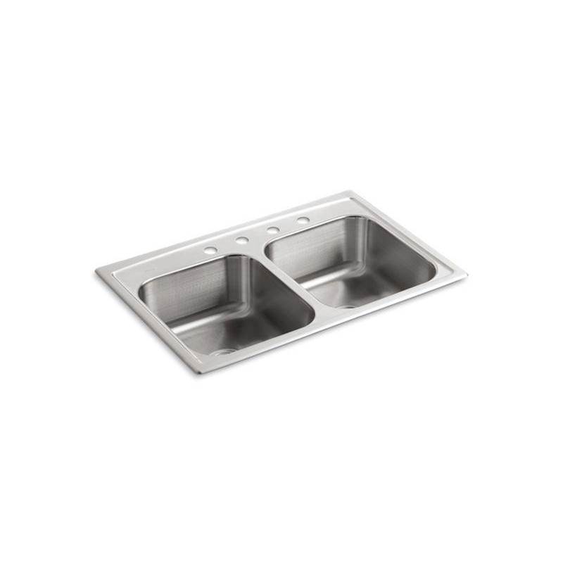 Kohler Toccata® 33'' x 22'' x 8-3/16'' top-mount double-equal bowl kitchen sink with 4 faucet holes