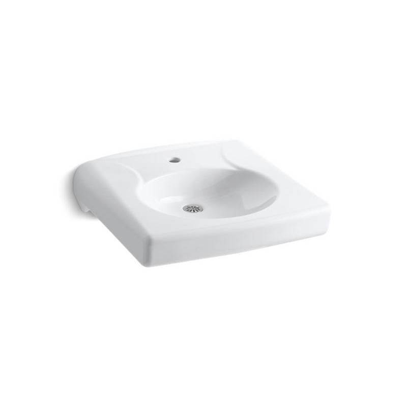 Kohler Brenham™ Wall-mount or concealed carrier arm mount commercial bathroom sink with single faucet hole and no overflow, antimicrobial finish