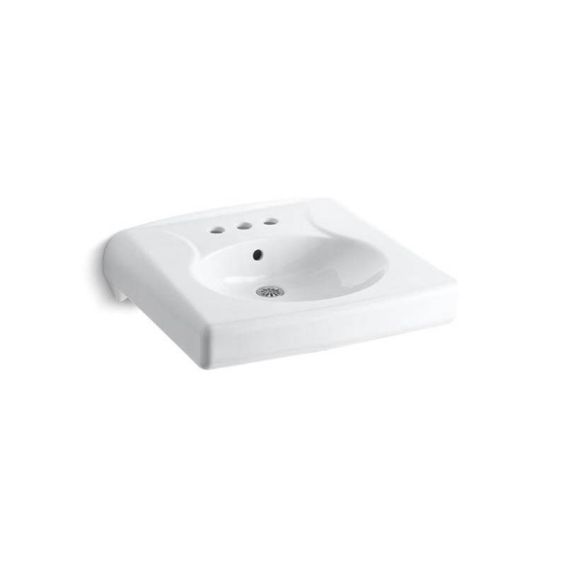 Kohler Brenham™ Wall-mount or concealed carrier arm mount commercial bathroom sink with 4'' centerset faucet holes, antimicrobial finish