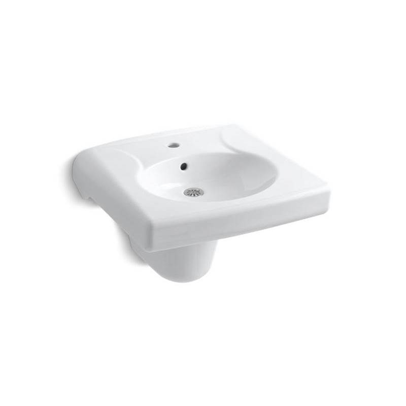 Kohler Brenham™ Wall-mount or concealed carrier arm mount commercial bathroom sink with single faucet hole and shroud, antimicrobial finish