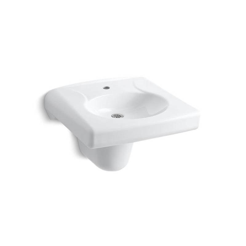 Kohler Brenham™ Wall-mount or concealed carrier arm mount commercial bathroom sink with single faucet hole and shroud