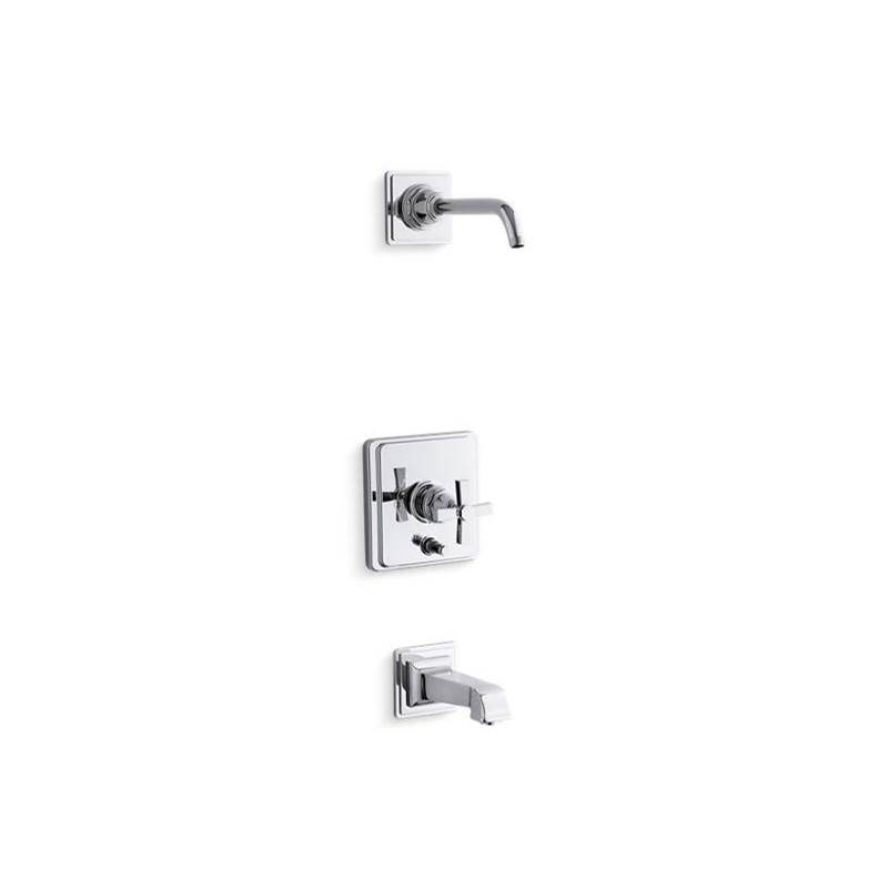 Kohler Pinstripe® Pure Rite-Temp® bath and shower trim set with push-button diverter and cross handle, less showerhead
