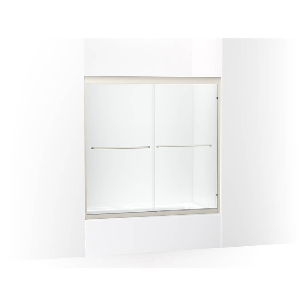Kohler Fluence 54-5/8 - 59-5/8-in W X 58-in H Sliding Bath Door With 1/4-in Thick Falling Lines Glass