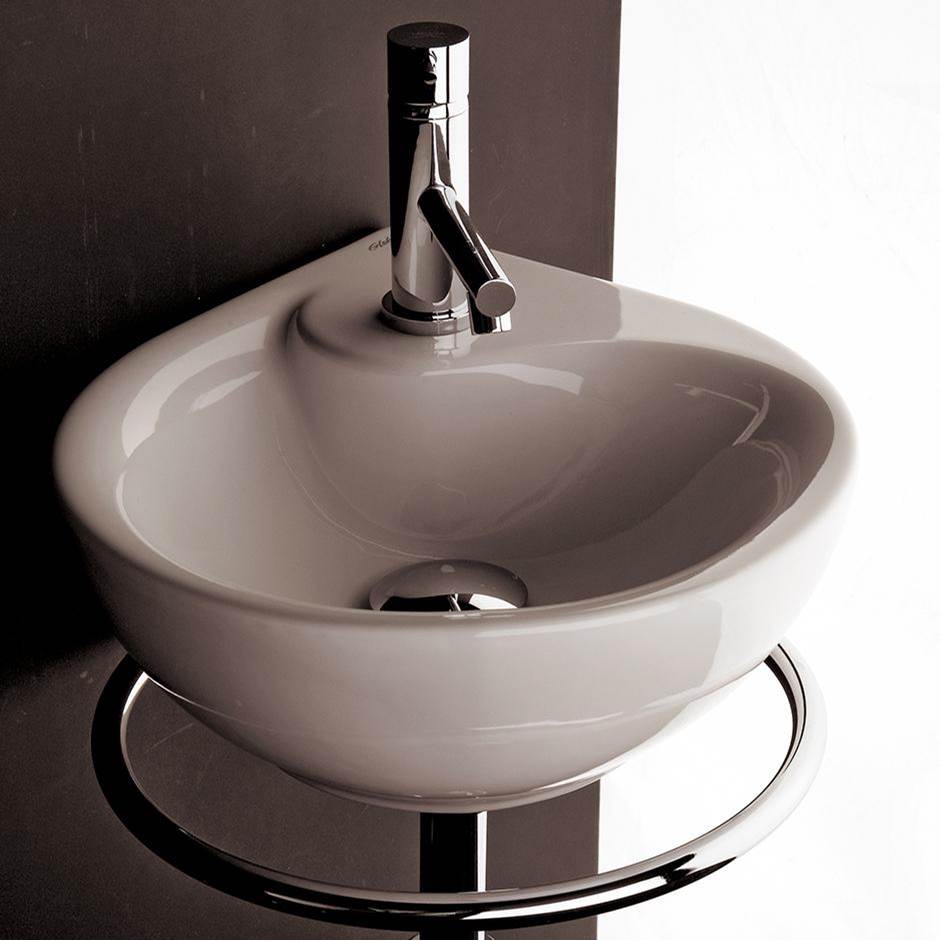 Lacava Wall-mount porcelain Bathroom Sink with one faucet hole and an overflow.