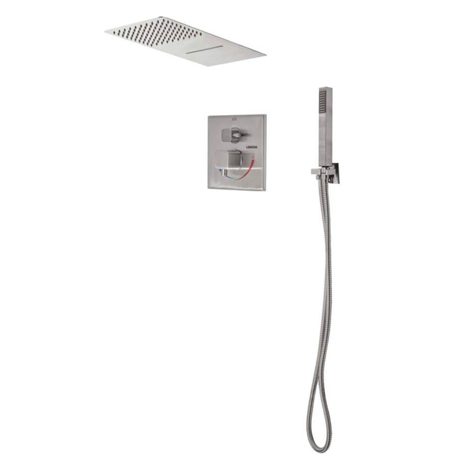 Lenova Canada 3PC - Shower Set Includes: Shower Head Square 19-3/4'' x 8'' Thermostatic/Pressure Valve Trim Kit - Square