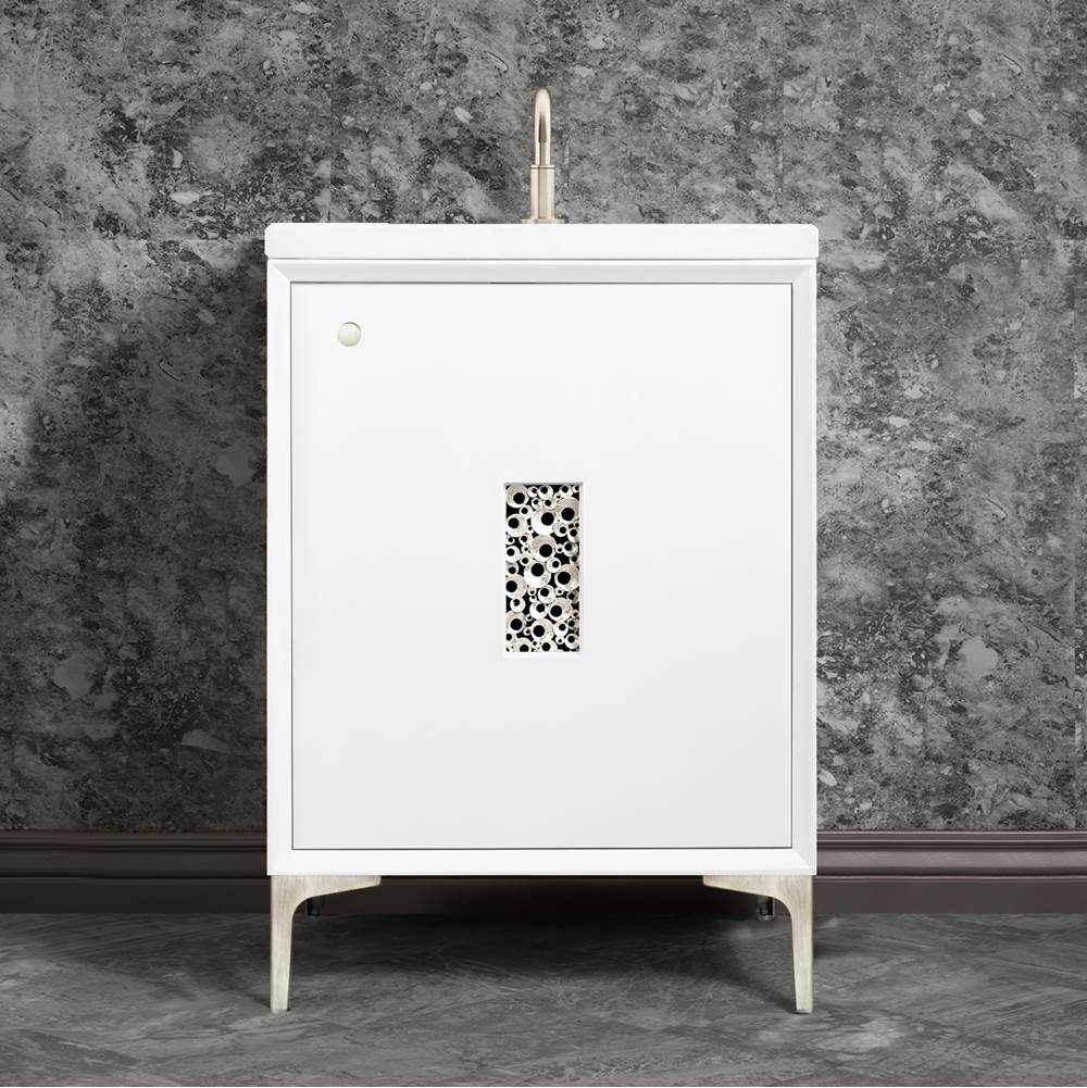 Linkasink Frame 24'' Wide White Vanity with Satin Nickel Coral Grate and Legs, 24'' x 22'' x 33.5'' (without vanity top)