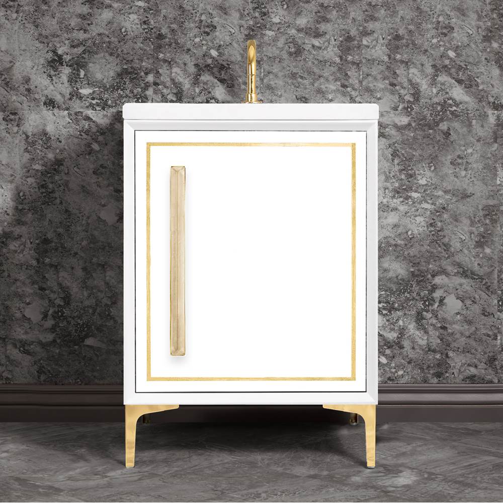 Linkasink LINEA with 18'' Artisan Glass Prism Hardware 24'' Wide Vanity, White, Polished Brass Hardware, 24'' x 22'' x 33.5'' (without vanity top)