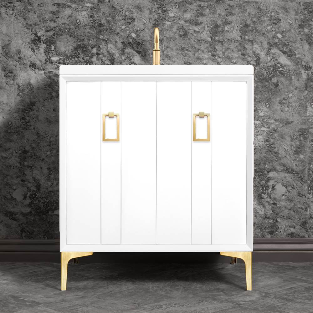 Linkasink Tuxedo 30'' Wide White Vanity with Satin Brass Coach Pull and Hardware