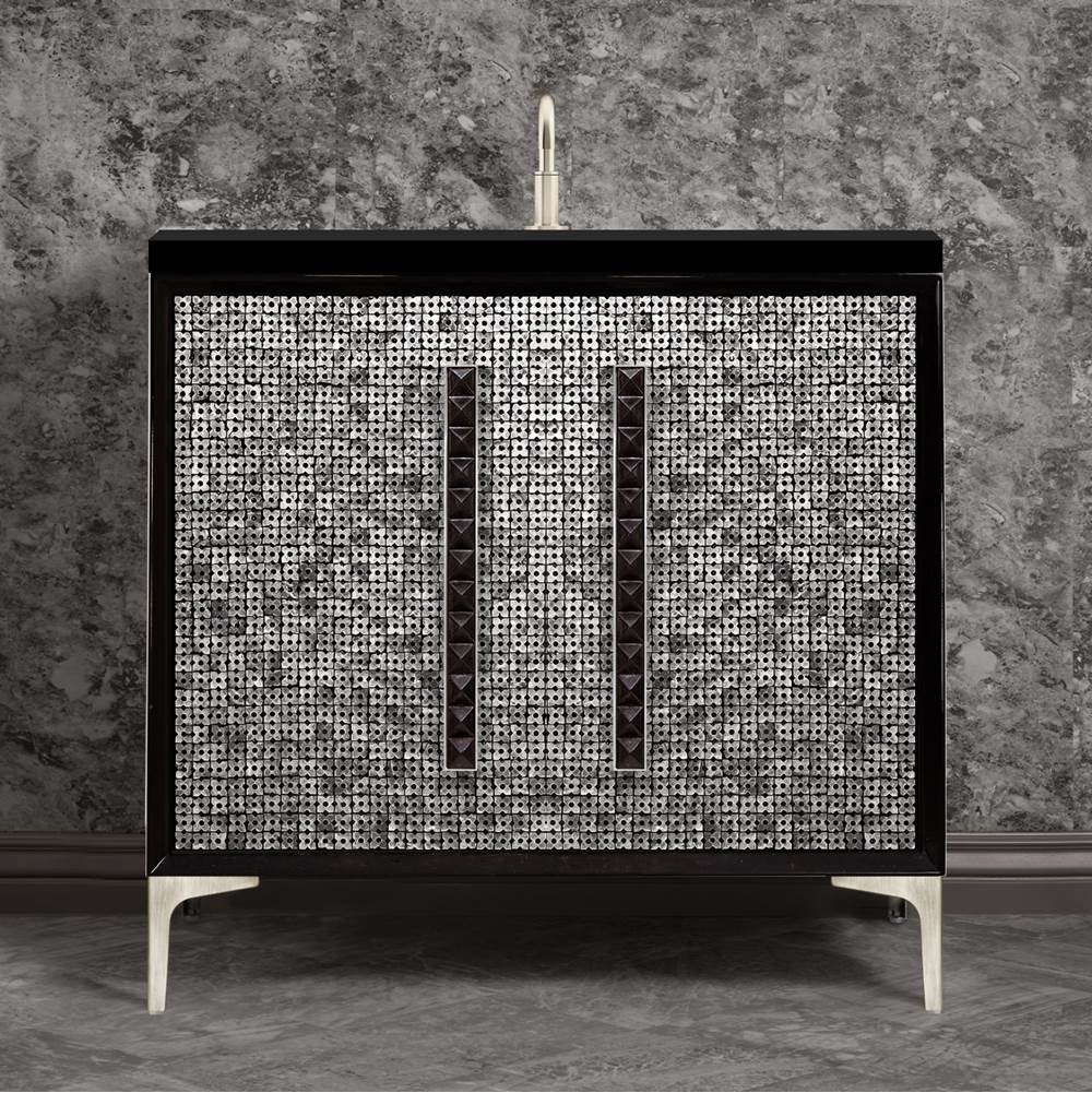 Linkasink MOTHER OF PEARL with 18'' Artisan Glass Pyramid Hardware 36'' Wide Vanity, Black, Satin Nickel Hardware, 36'' x 22'' x 33.5'' (without vanity top)