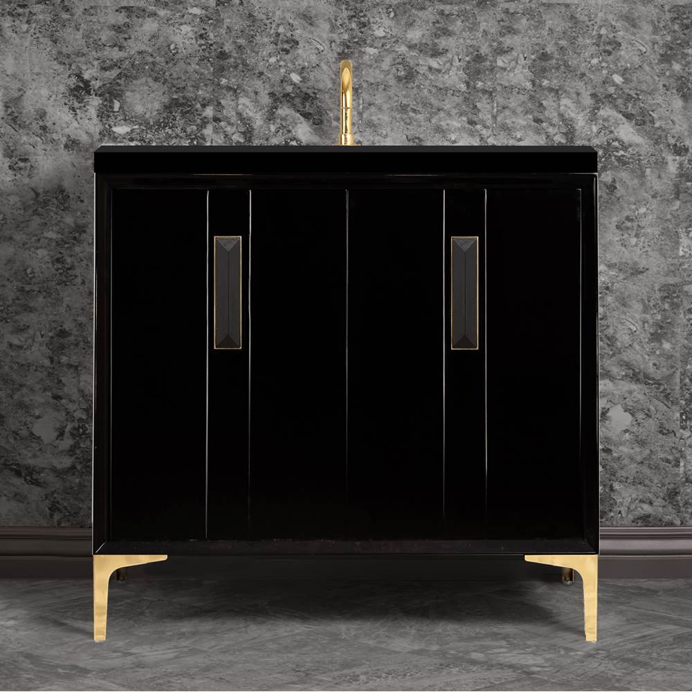 Linkasink TUXEDO with 8'' Artisan Glass Prism Hardware 36'' Wide Vanity, Black, Polished Brass Hardware, 36'' x 22'' x 33.5'' (without vanity top)