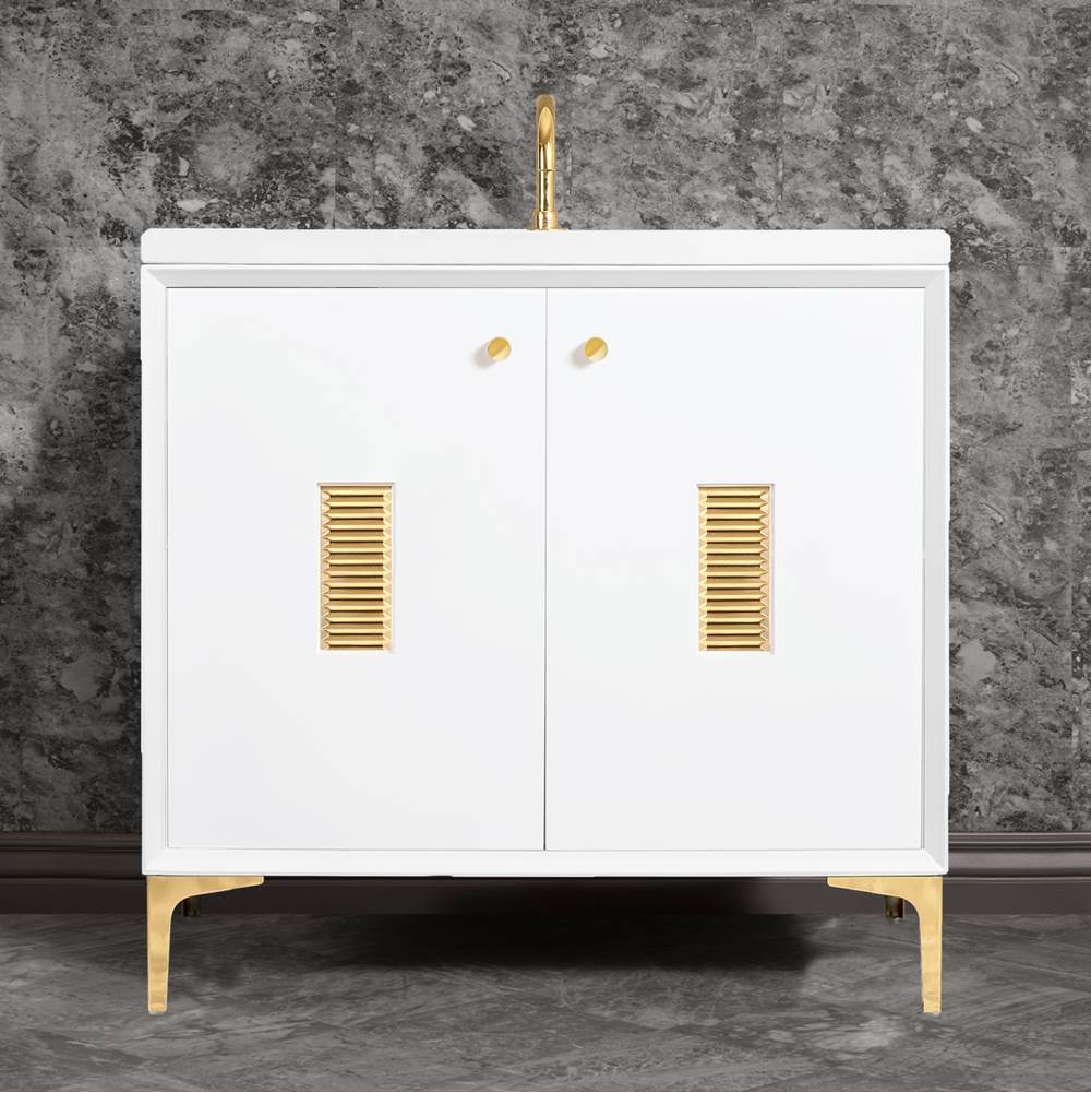 Linkasink Frame 36'' Wide White Vanity with Polished Brass Louver Grate and Legs