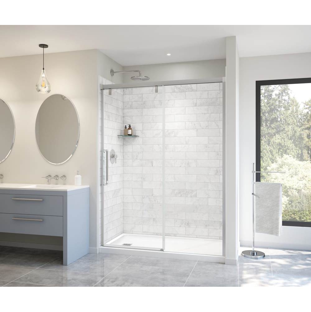 Maax Canada Uptown 56-59 x 76 in. 8 mm Sliding Shower Door for Alcove Installation with Clear glass in Chrome & White Marble