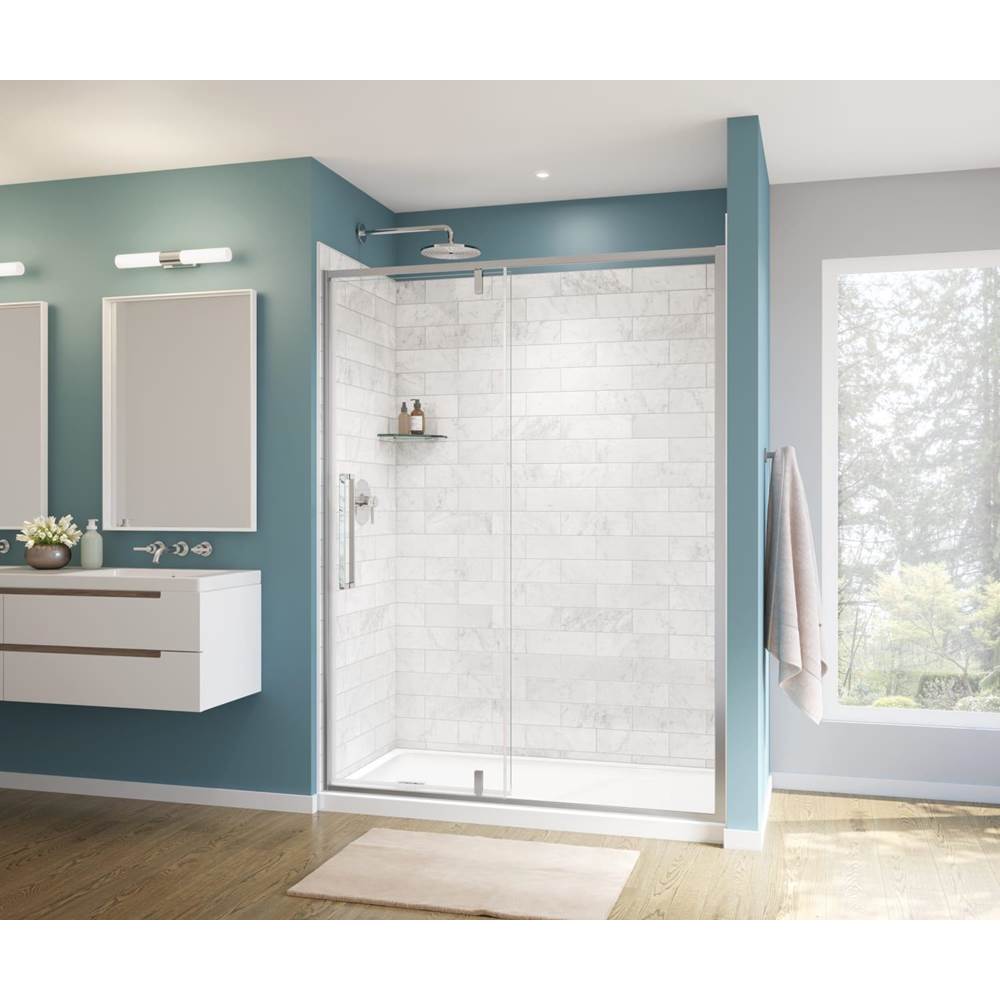 Maax Canada Uptown 57-59 x 76 in. 8 mm Pivot Shower Door for Alcove Installation with Clear glass in Chrome & White Marble