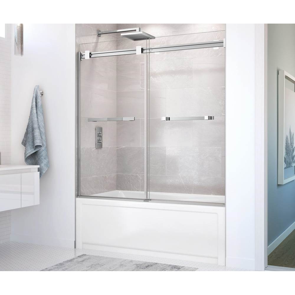 Maax Canada Duel 56-59 x 55 1/2 x 59 in. 8 mm Bypass Tub Door for Alcove Installation with Clear glass in Chrome & Matte White