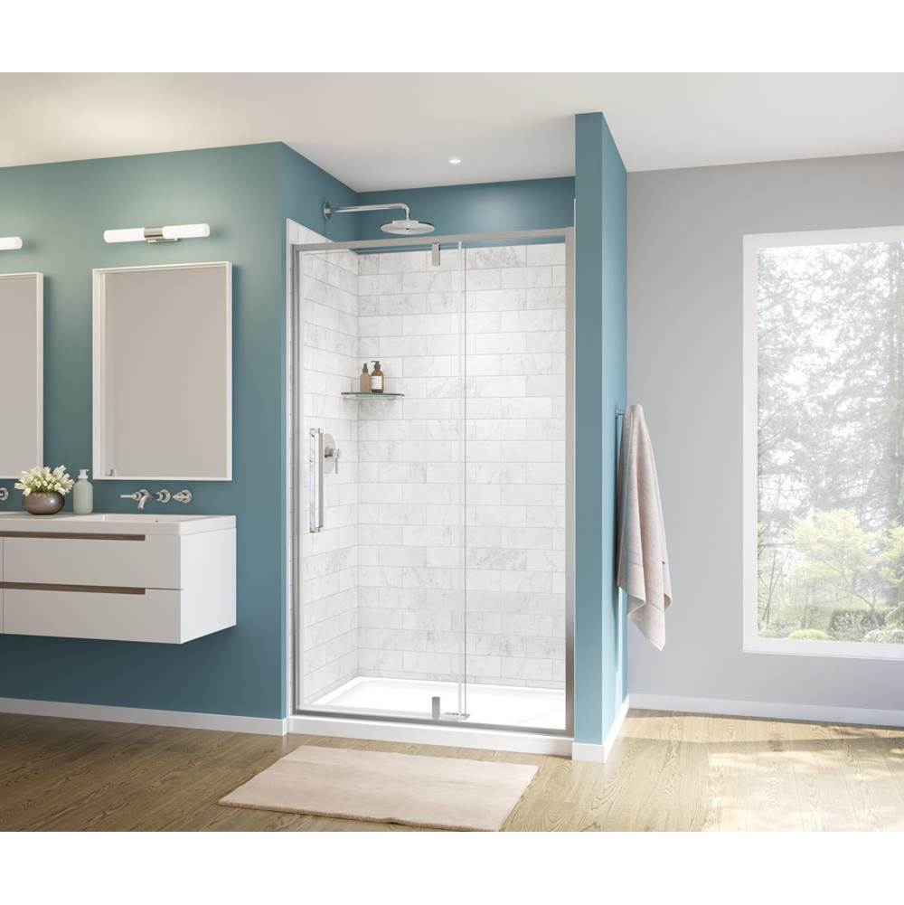 Maax Canada Uptown 45-47 x 76 in. 8 mm Pivot Shower Door for Alcove Installation with Clear glass in Chrome & White Marble