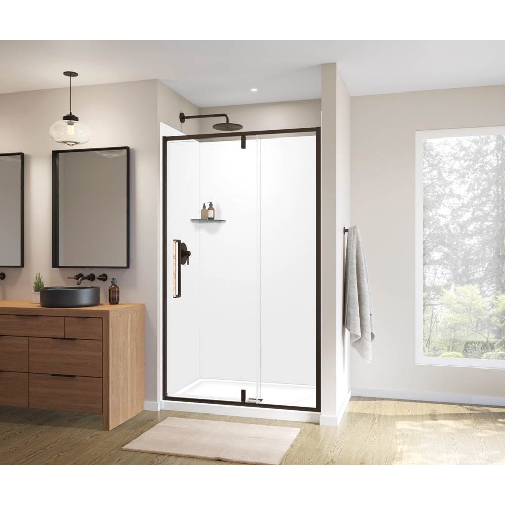 Maax Canada Uptown 45-47 x 76 in. 8 mm Pivot Shower Door for Alcove Installation with Clear glass in Dark Bronze & Beige Marble