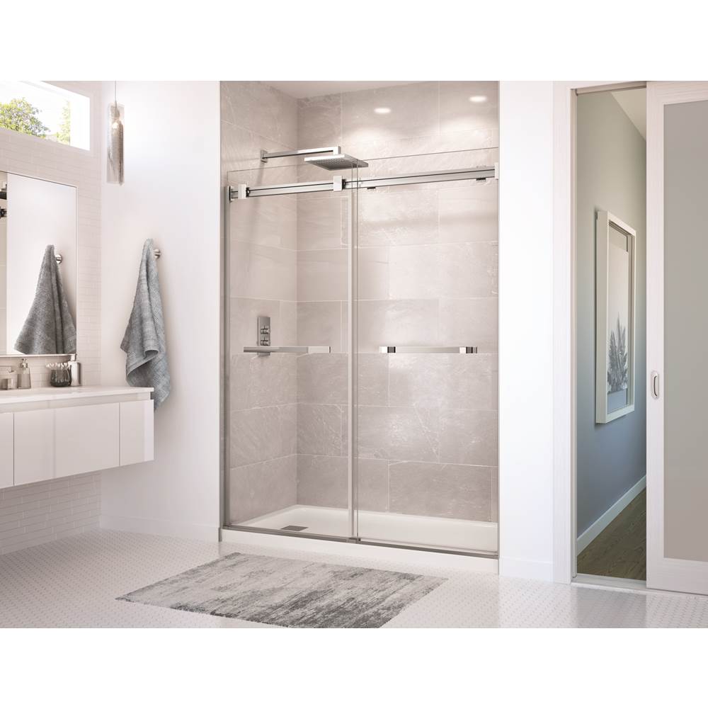 Maax Canada Duel 56-59 in. x 74 in. Bypass Alcove Shower Door with Clear Glass in Brushed Nickel