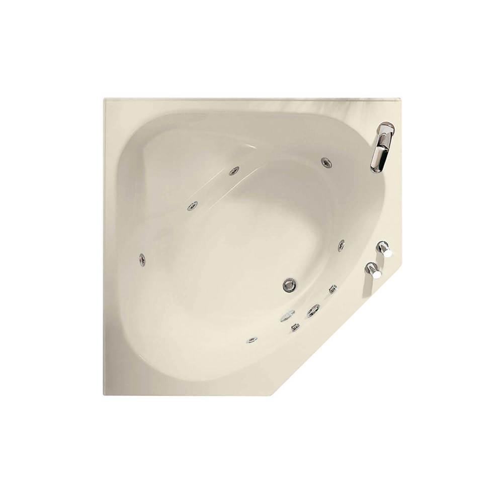 Maax Canada Tandem 54.125 in. x 54.125 in. Corner Bathtub with Combined Whirlpool/Aeroeffect System Without tiling flange, Center Drain Drain in Bone