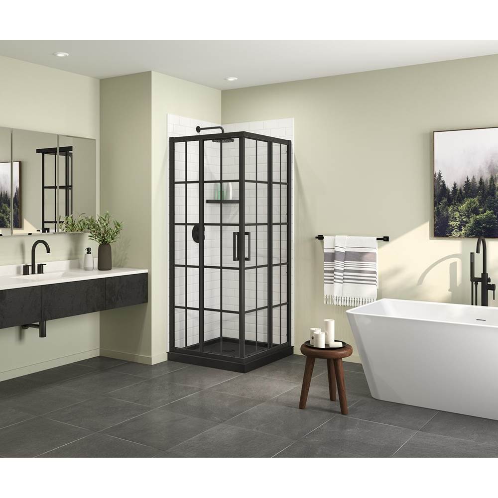 Maax Canada Radia Square 32 x 32 x 71 1/2 in. 6 mm Sliding Shower Door for Corner Installation with French Glass in Matte Black