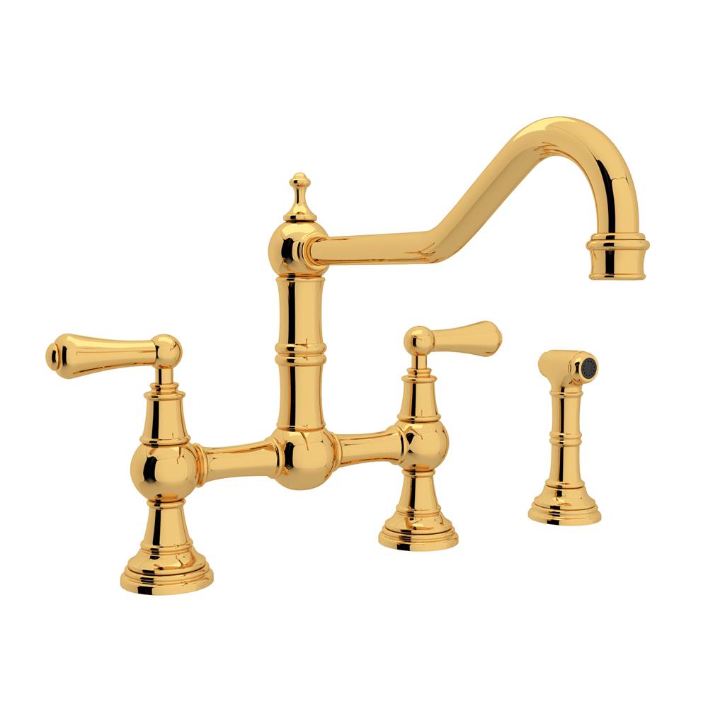 Perrin & Rowe Edwardian™ Extended Spout Bridge Kitchen Faucet With Side Spray