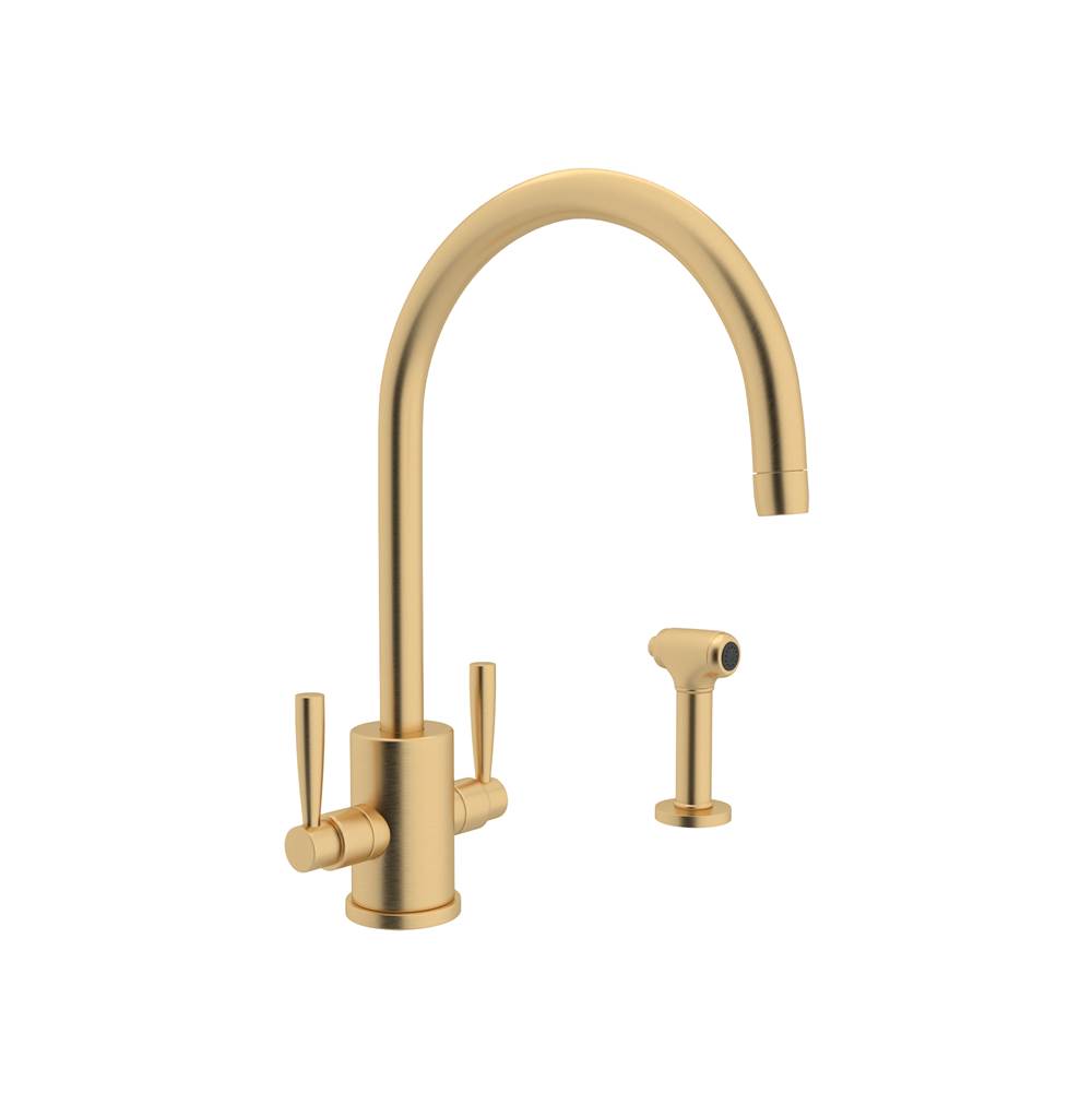 Perrin & Rowe Holborn™ Two Handle Kitchen Faucet With C-Spout and Side Spray