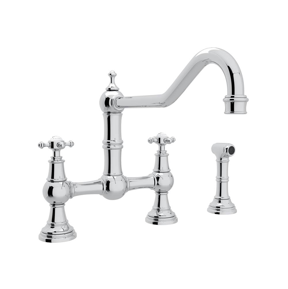 Perrin & Rowe Edwardian™ Extended Spout Bridge Kitchen Faucet With Side Spray
