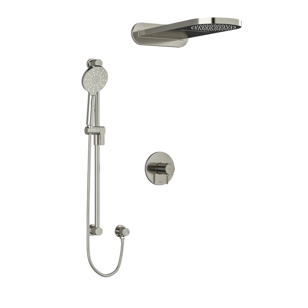Riobel Type T/P (thermostatic/pressure balance) 1/2'' coaxial 3-way system with hand shower rail and rain and cascade shower head
