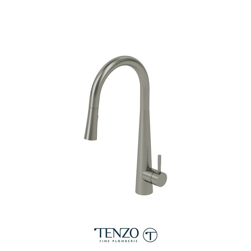 Tenzo Single-handle kitchen faucet Aviva with pull-down & 2-Function hand shower brushed stain. Steel