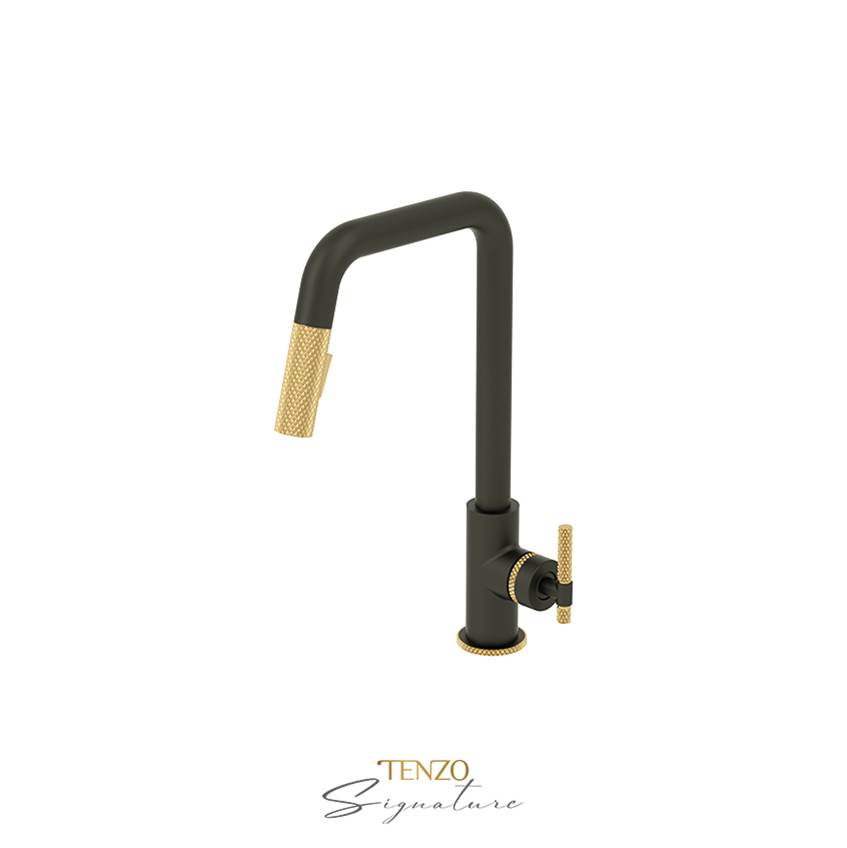 Tenzo Single-handle kitchen faucet Bellacio with pull-down & 2-Function hand shower matte black / brushed gold