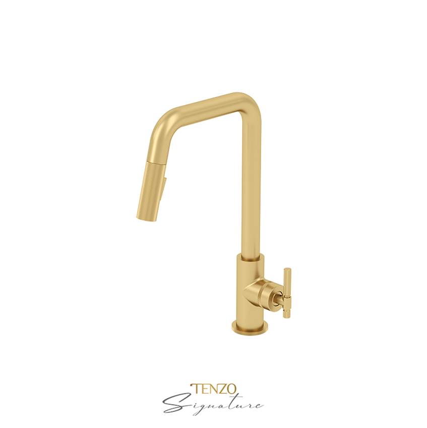 Tenzo Single-handle kitchen faucet Bellacio with pull-down & 2-Function hand shower brushed gold