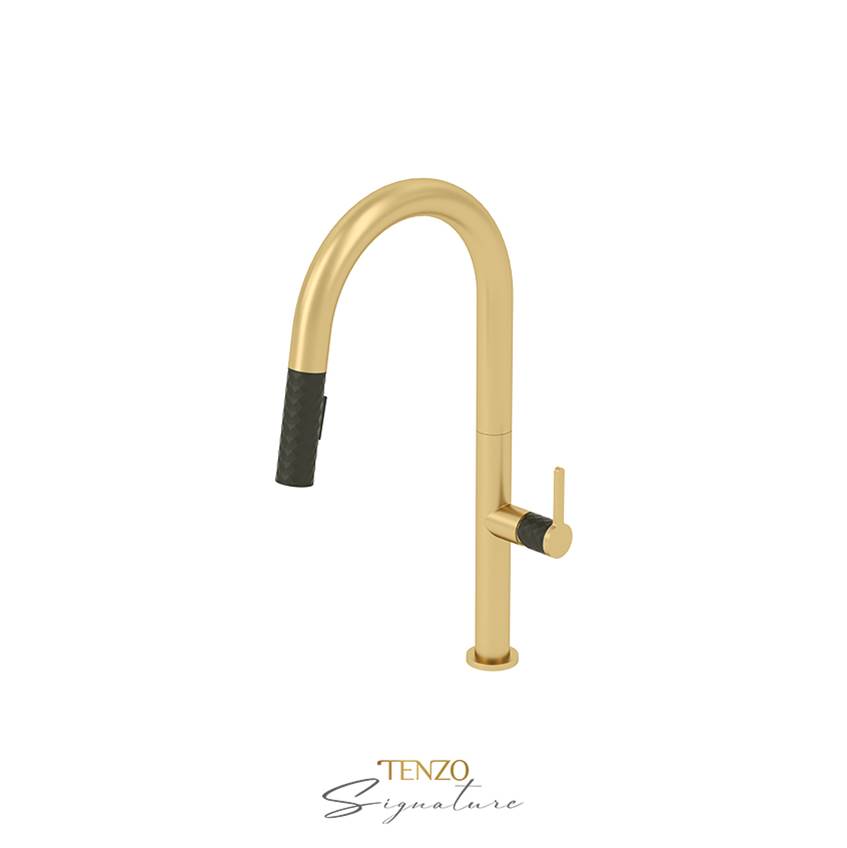 Tenzo Single-handle kitchen faucet Calozy with pull-down & 2-Function hand shower brushed gold / matte black