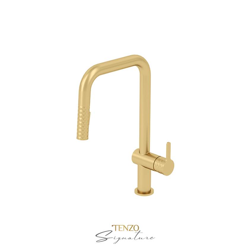 Tenzo Single-handle kitchen faucet Calozy with pull-down & 2-Function hand shower brushed gold