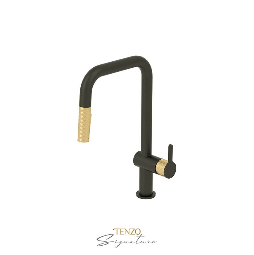 Tenzo Single-handle kitchen faucet Calozy with pull-down & 2-Function hand shower matte black / brushed gold