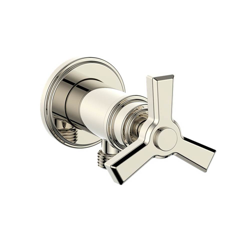 Vogt Zehn Brass Elbow Connector with Shut-Off, Polished Nickel